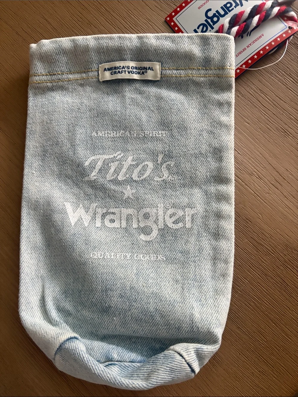 NWT 2 Wrangler Light Blue Denim Tito’s Vodka Bottle Bags